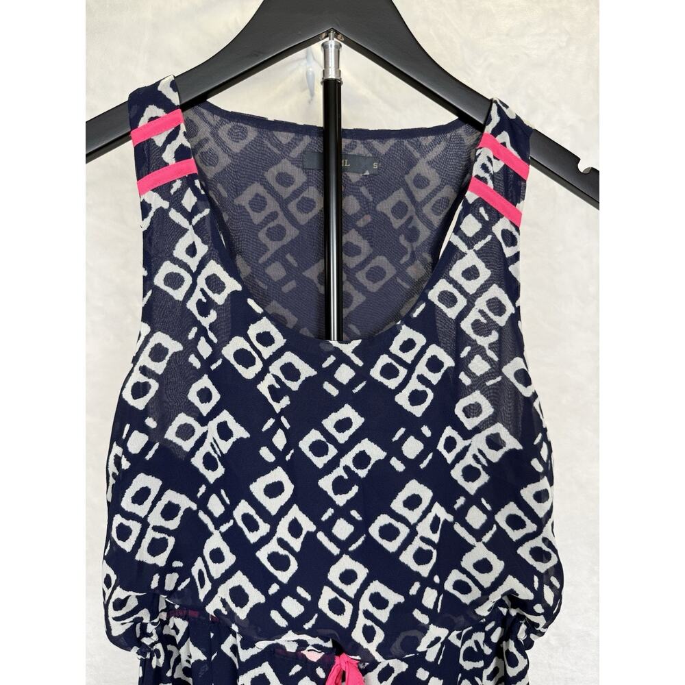 THML Dress Women's Sz S Navy White Hot Pink Tribal Print Maxi Sleeveless - Picture 4 of 11